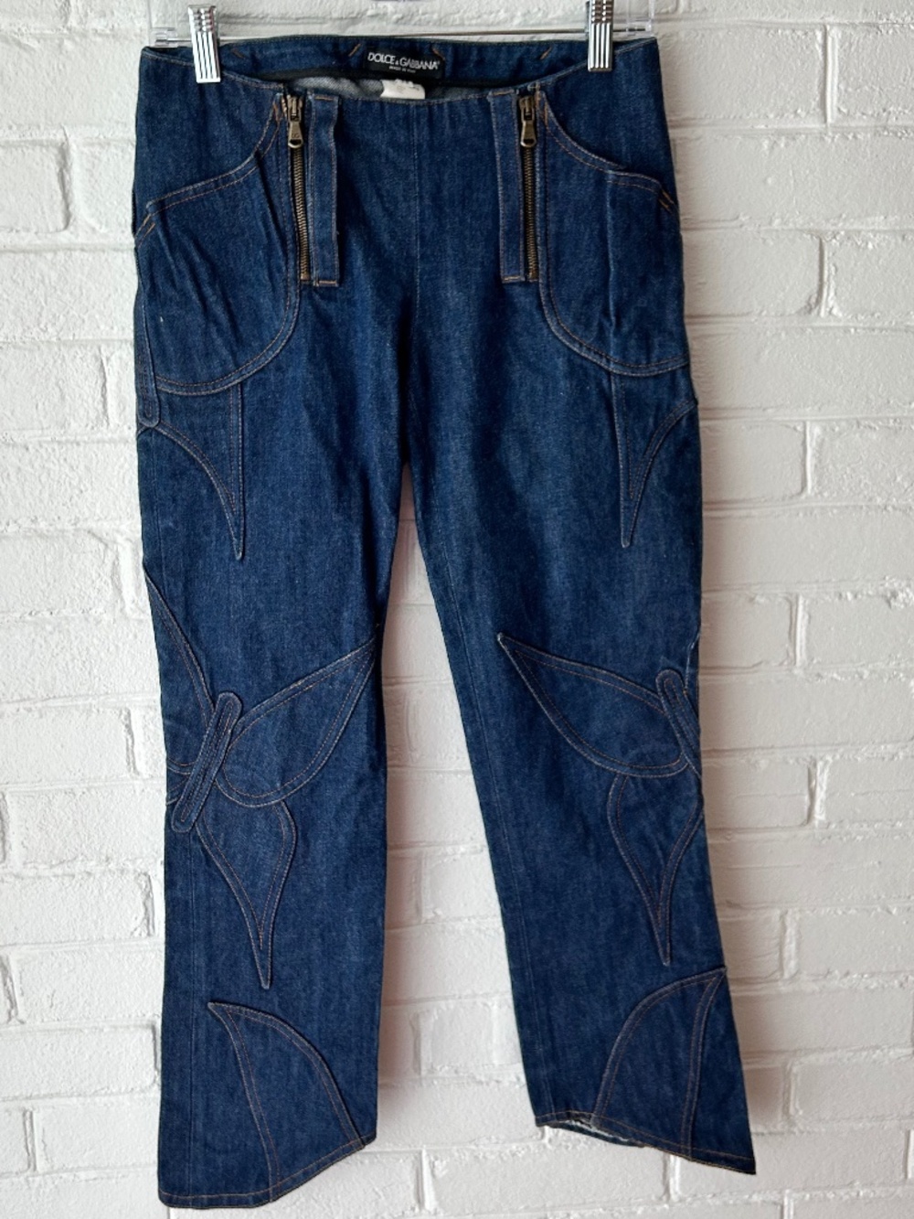 Dolce & Gabbana Dark Blue Cropped Denim Jeans with Butterfly Stitching